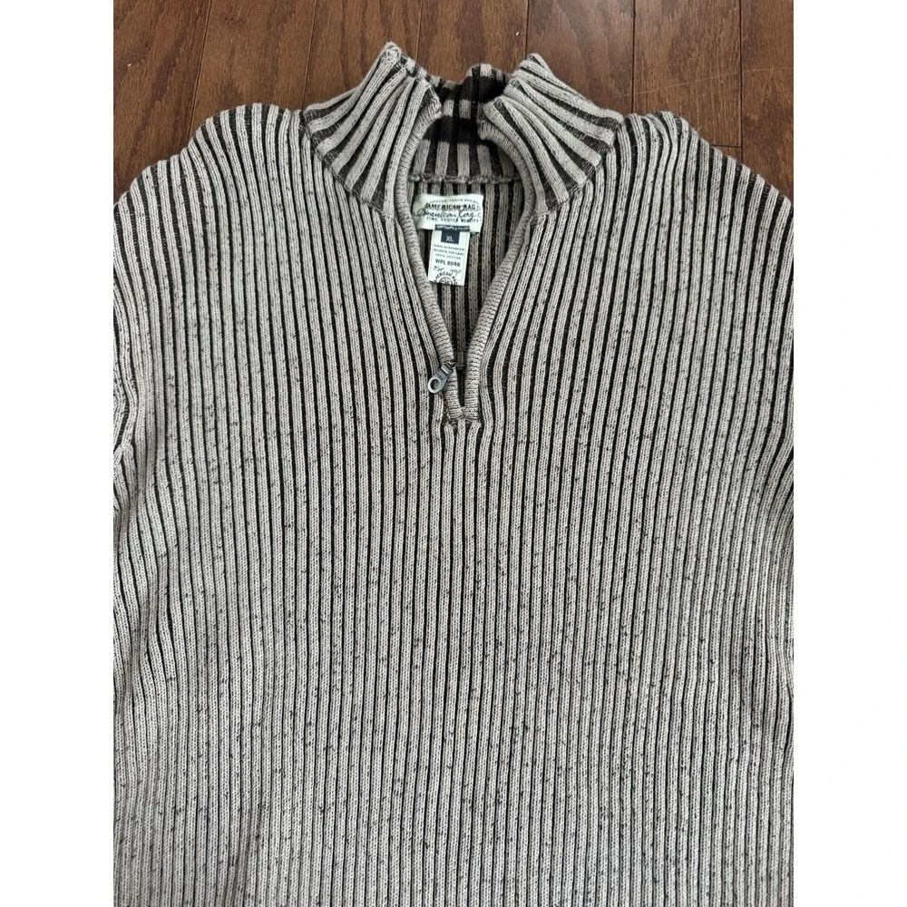 American Rag Mens XL Brown Tan‎ Rib Knit Quarter Zip Pullover Sweater Cotton